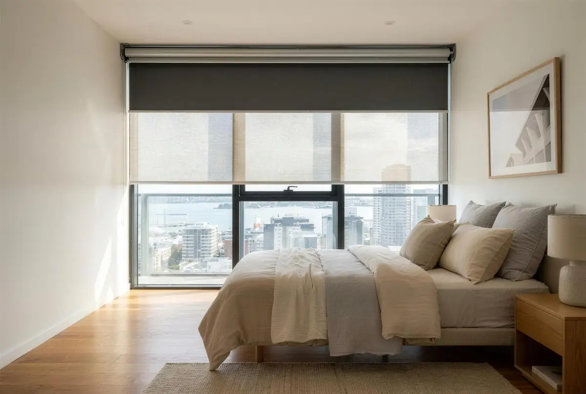 Dual roller blinds — sunscreen and blockout on one bracket